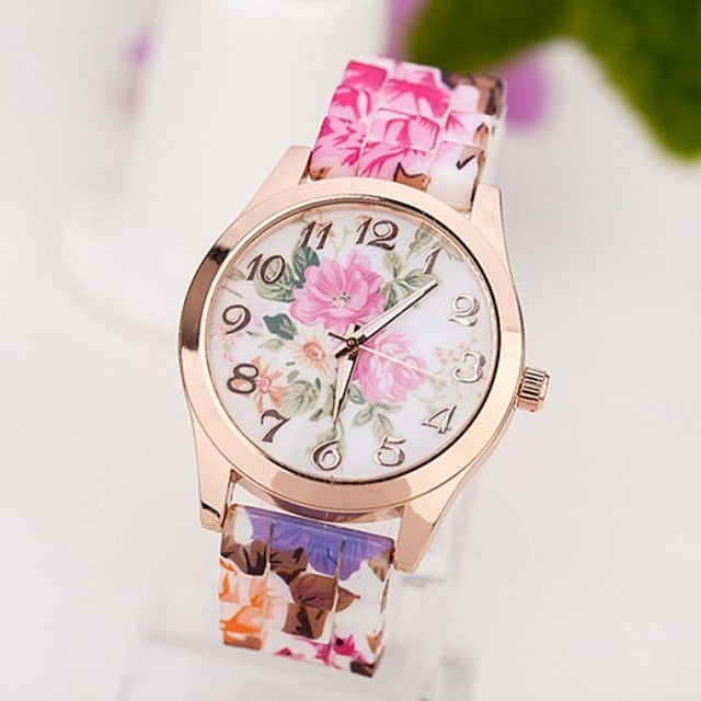 Hot relogio feminino erkek kol saati  reloj mujer wrist watch  women Flower Printed Silicone  Quartz Watch  Essential