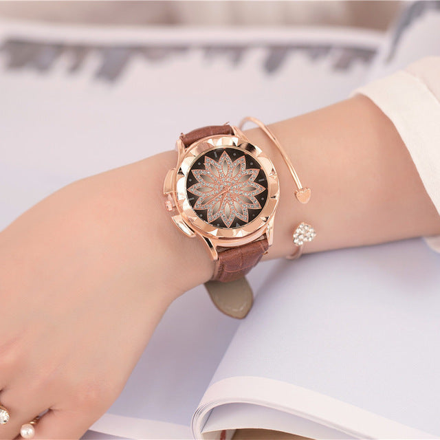 2018 Fashion Ladies Watch Women Leather Strap Rhinestone Quartz Women's Watch Gift Rose Gold Clock reloje mujer montre femme