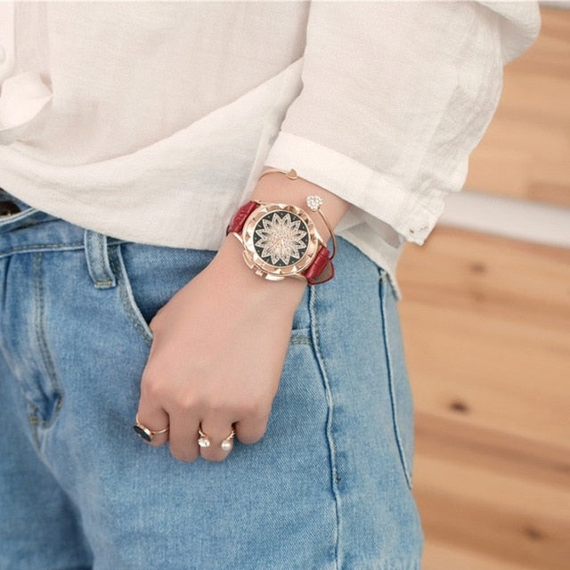 2018 Fashion Ladies Watch Women Leather Strap Rhinestone Quartz Women's Watch Gift Rose Gold Clock reloje mujer montre femme