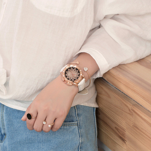 2018 Fashion Ladies Watch Women Leather Strap Rhinestone Quartz Women's Watch Gift Rose Gold Clock reloje mujer montre femme