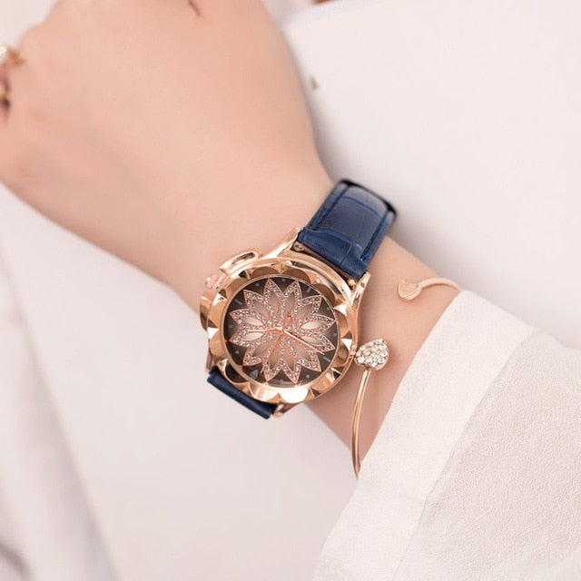 2018 Fashion Ladies Watch Women Leather Strap Rhinestone Quartz Women's Watch Gift Rose Gold Clock reloje mujer montre femme