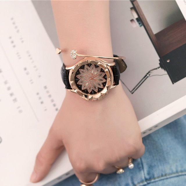 2018 Fashion Ladies Watch Women Leather Strap Rhinestone Quartz Women's Watch Gift Rose Gold Clock reloje mujer montre femme